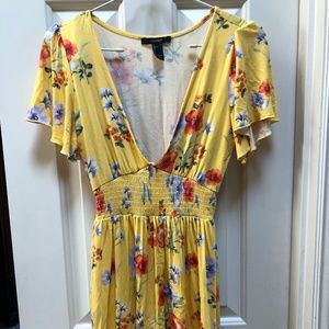 Forever 21 yellow short sleeve floral mini dress